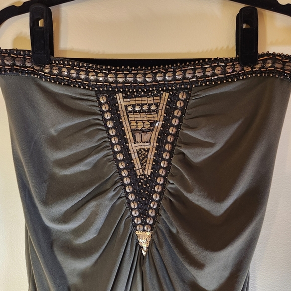 Bissou Bissou Strapless Mini Dress SZ 4 Green Beading Detail Party Embroidered - Picture 5 of 6